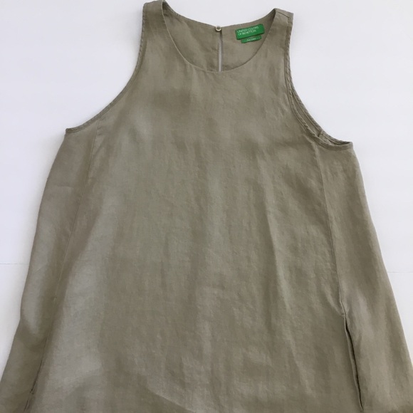 United Colors of Benetton Dress Pure Linen Sleeveless Khaki Size M - Picture 6 of 9